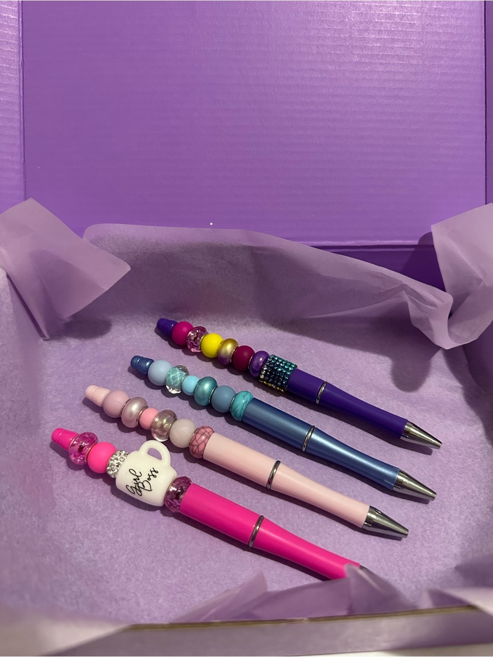 Beaded Decorative Ballpoint Pen - Pink, Purple, Blue Accents